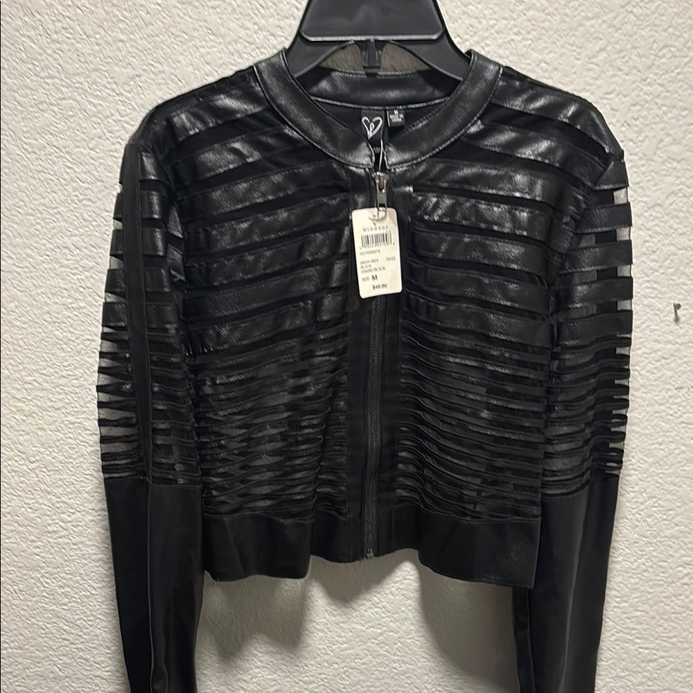 Windsor Black Leather Jacket with Ribbed Texture